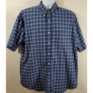 Sun River Blue Pink Plaid Button Up Collard Shirt Large Wrinkle Resistant Soft